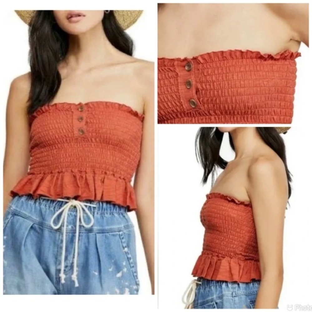 We The Free Babe Rust Orange‎ Smocked Tube Top